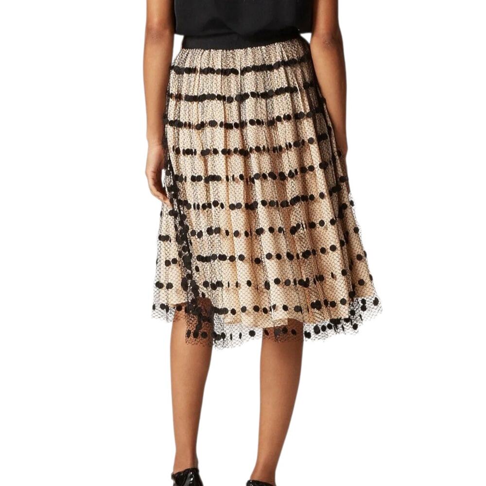 J. Crew Beige Tulle Midi Skirt with Black Polka Dot Overlay - Picture 2 of 9